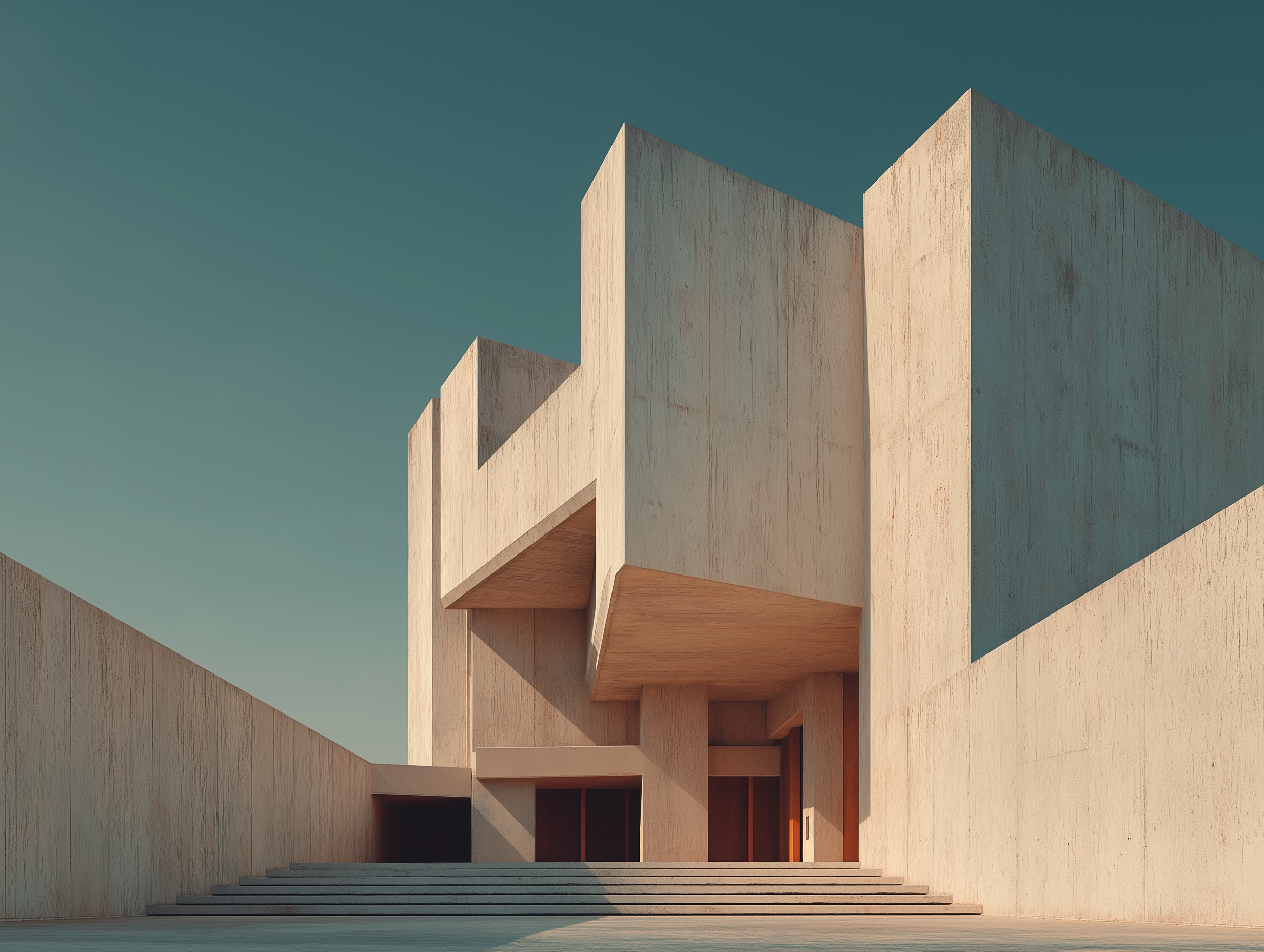 Brutalist concrete architecture in daylight