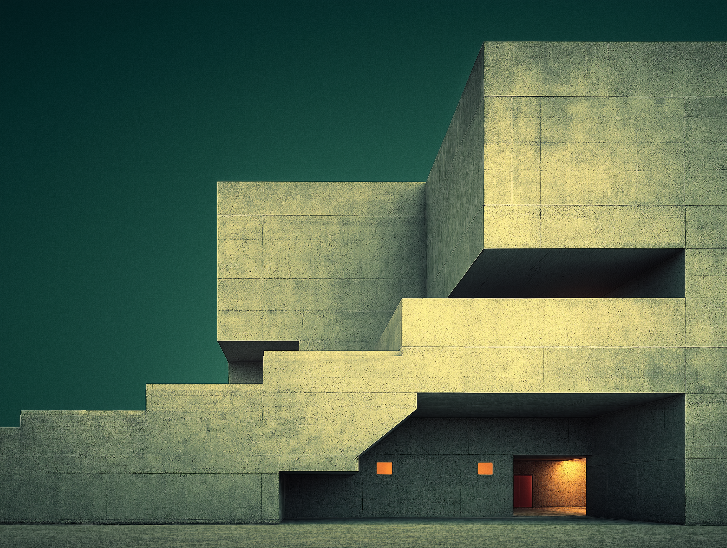 Brutalist architecture at dusk