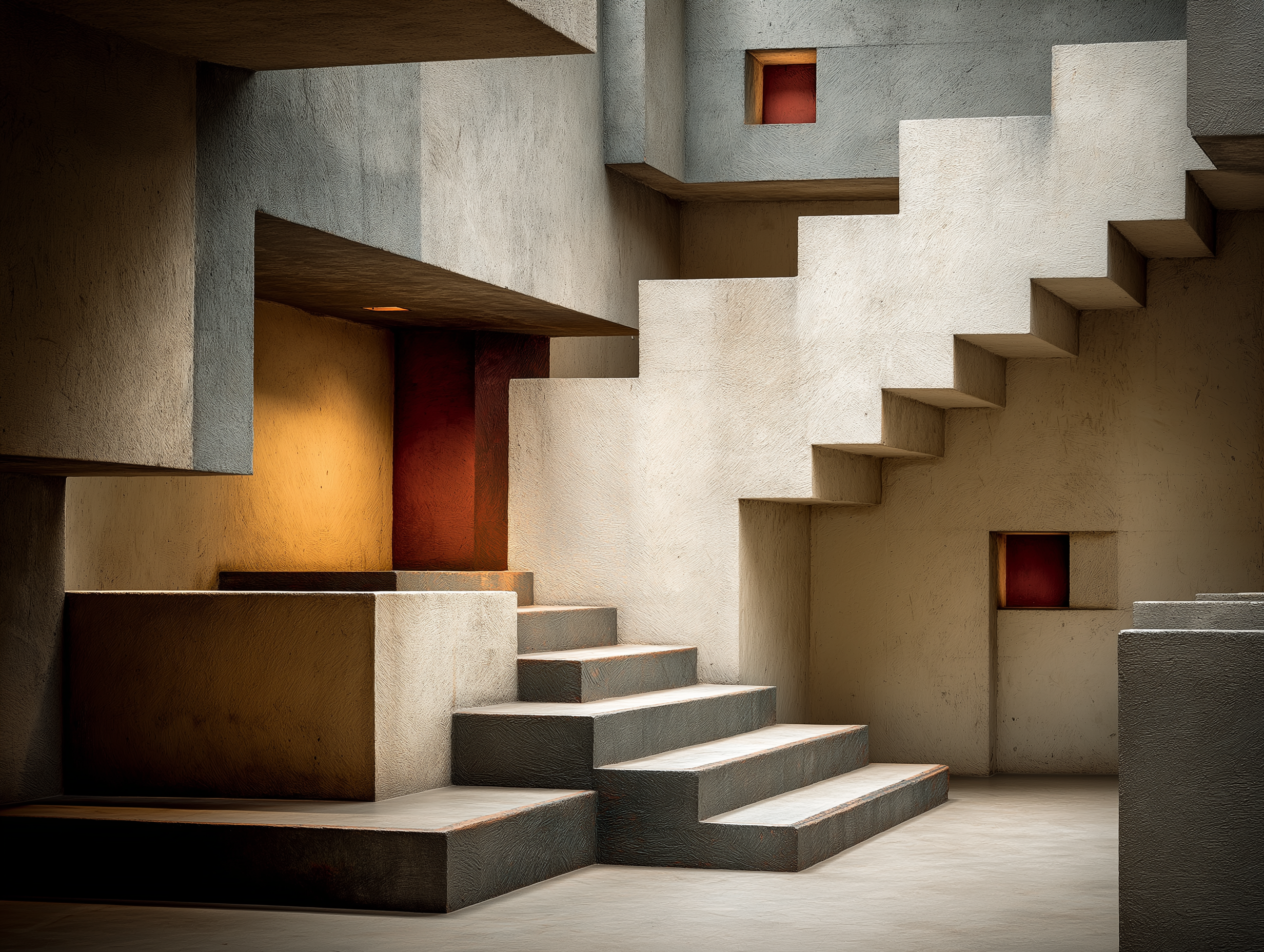 Architectural interior with concrete stairs